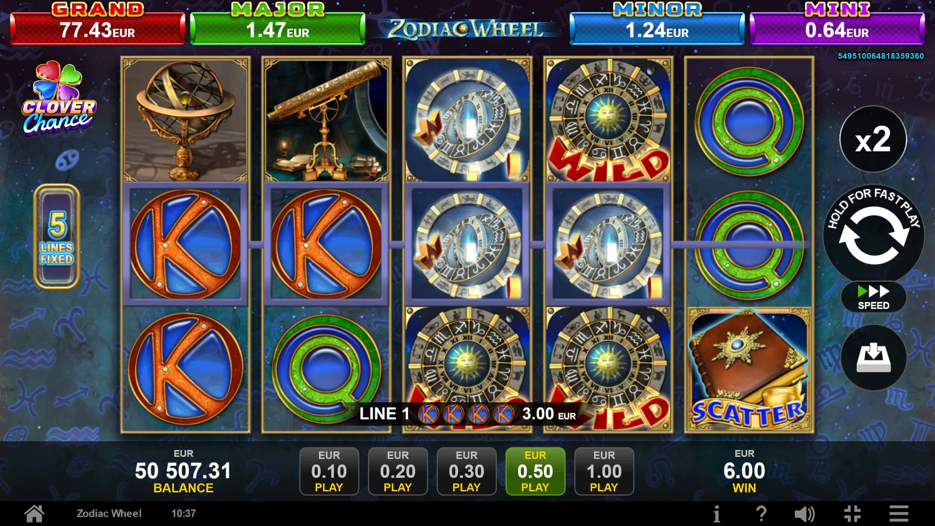 Zodiac Wheel: Zodiac wheel wilds lettered WILD stand at the bottom of reel three and at...